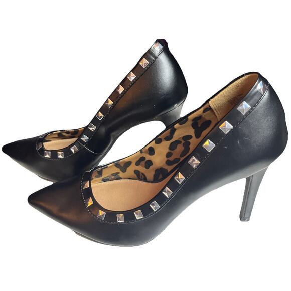 Stiletto Studded 4" Heels 9 Pointed Toe Black Rockstud Christian Siriano Habit - Picture 1 of 13